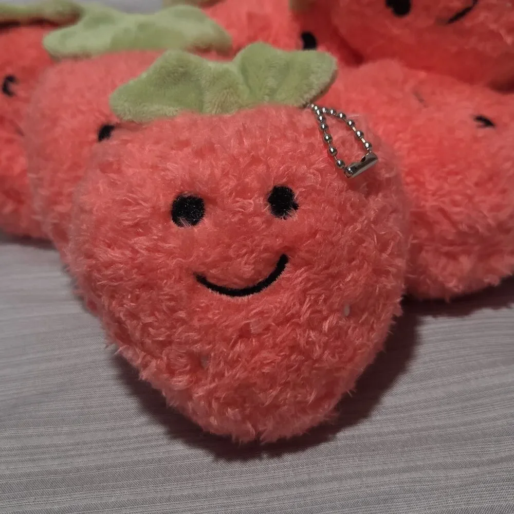 Plush Pink Strawberry Fruit Key Chain Charm Party Favor 8 Count Lot